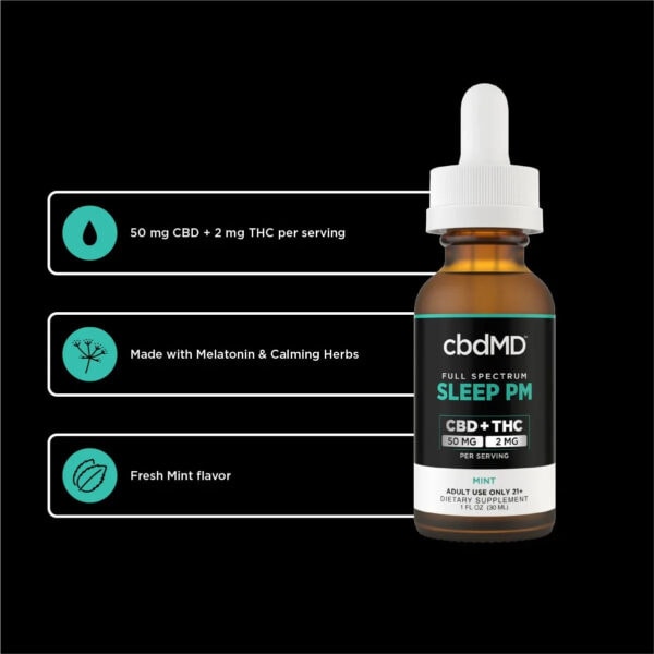 cbdMD CBD PM Oil Tincture Drops 30mL Mint 1500MG - Image 2